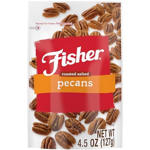 Fisher Snack Roasted Salted Pecans, 4.5 oz (Pack of 1), Mammoth Salted Pecans in Resealable Pouch, Perfect for Gifting or Personal Enjoyment, Crunchy, and Irresistibly Roasted - Image 1