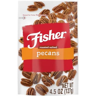 Fisher Snack Roasted Salted Pecans, 4.5 oz (Pack of 1), Mammoth Salted Pecans in Resealable Pouch, Perfect for Gifting or Personal Enjoyment, Crunchy, and Irresistibly Roasted - Image 1