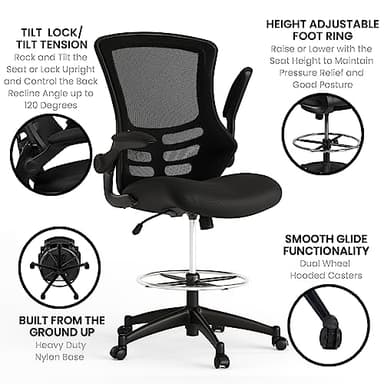 Flash Furniture Kelista Mid-Back Swivel Office Chair with Adjustable Seat Height, Ergonomic Mesh Desk Chair with Flip-Up Armrests, Black - Image 5