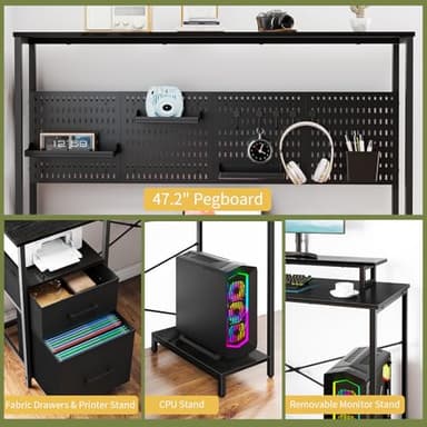Yoobure L Shaped Desk with Pegboard, Reversible Computer Desk with Drawers & Storage Shelves, Gaming Desk with LED Lights & Power Outlets, Office Desk with Monitor Stand Corner Desk Home Office Desks - Image 5