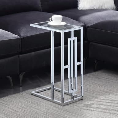 Convenience Concepts Town Square Chrome C End Table 15.75" - Contemporary C Couch Table, Modern Living Room Glass Side Table, Family Room Sliding End Table, Glass/Chrome - Image 2