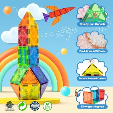 EchoPlan Magnetic Tiles,Deluxe 130 PCS Magnetic Blocks with 2 Cars,Magnet Tiles Building Blocks Set,STEM Preschool Sensory Educational Toys Gifts for Toddlers Kids Boys 3 4 5 6 7 8 9+ Year Old - Image 3