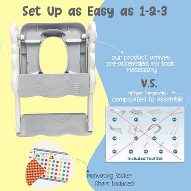 bebeleh Musical & Sound Toddler Potty Training Seat w/Step Stool Ladder - Collapsible & Adjustable Toilet, Pre Assembled Toddler Toilet Seat w/Music & Sounds - Splash Guard & Anti-Slip Steps - Gray - Image 7