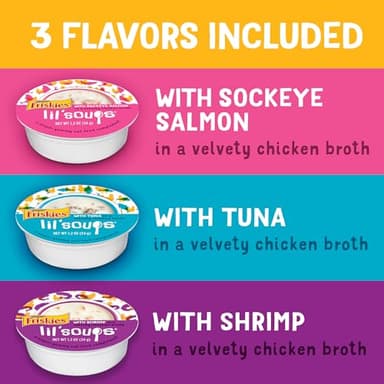 Purina Friskies Grain Free Wet Cat Food Lickable Cat Treats Variety Pack, Lil' Soups With Salmon, Tuna or Shrimp - (Pack of 30) 1.2 oz. Cups - Image 2