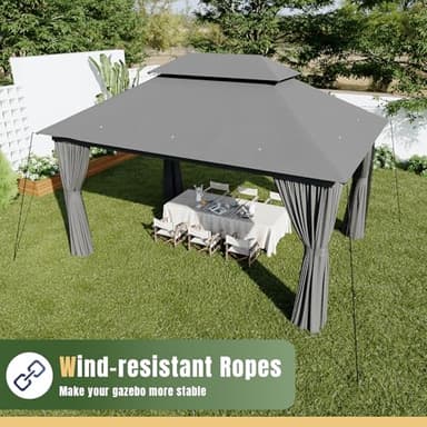 AOXUN Outdoor Gazebo for Patio 10x12, Metal Frame Canopy with Double Roofs, Heavy Duty Party Tent and Shelter with Mosquito Netting and Privacy Screen for Backyard, Lawn, Garden,Deck (Gray) - Image 5