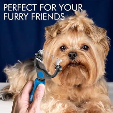 OneCut Pet Grooming Brush and Metal Comb Combo, Pet Grooming Rake and Brushes for Small, Medium & Large Dogs Double Sided Deshedding Tool Removes Knots and Tangled Hair (Blue) - Image 5