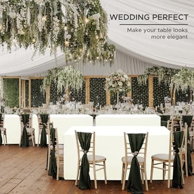 HolidayIdeas Fitted Tablecloths for 8 Foot Rectangle Table, Wrinkle Resistant Washable Table Cover 30x96 Inch for Vendor Booth Display, Banquet, Trade Show, Beige, 4 Pcs - Image 3