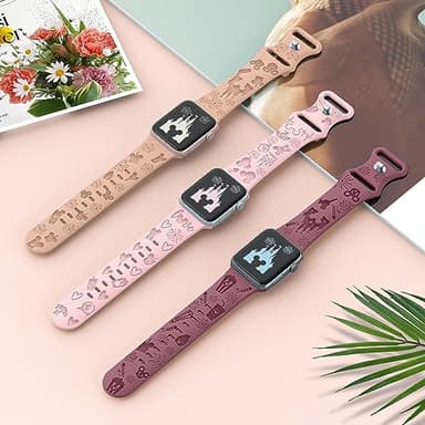3 Pack Alibaydoo Cartoon Engraved Band Compatible with Apple Watch Bands 40mm 44mm 41mm 38mm 45mm 42mm 49mm Women,Cute Pattern Strap Soft Silicone Wristbands for iWatch Series 8 7 6 SE 5 4 3 2 1 Ultra - Image 3