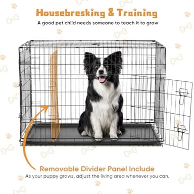 DUMOS Dog Crate, 36 Inch Medium Double Door Dog Cage with Divider Panel and Plastic Leak-Proof Pan Tray, Folding Metal Wire Pet Kennel for Indoor, Outdoor, Travel - Image 5
