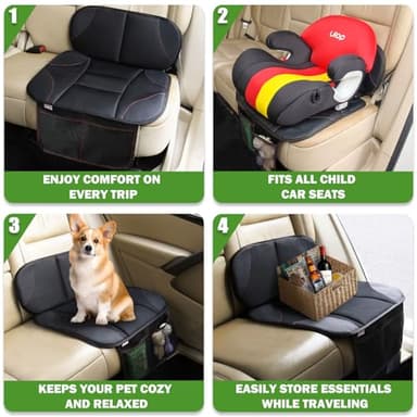 Siivton Kids Booster Seat Protector Mat, Thick, Anti-Slip, Waterproof, with Mesh Pockets for Toys & Snacks, Fits Most Cars, Black - 2 Pack - Image 6