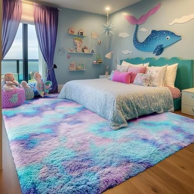 PAGISOFE Cute Furry Pastel Rug for Girls Bedroom, Soft Shag Rainbow Purple Tent Rugs for Livingroom, Kids Room, Playroom Nursery Home Decor, Plush Mermaid Kawaii Rug Fluffy Fuzzy Carpet 4x6 Area Rug - Image 7