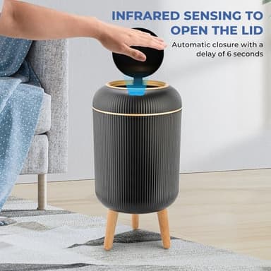 Pukomc Smart Sensor Wastebasket, Convenient and Hygienic Easy to Use, Technology Sensor Waterproof Wastebasket Plastic Trash can for Kitchen, Bathroom, Bedroom, Living Room, Office and Outdoor Black - Image 2