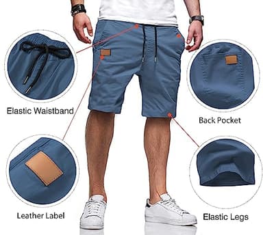 JMIERR Mens Casual Shorts - Cotton Drawstring Summer Hawaiian Beach Stretch Waist Twill Chino Dress Golf Travel Essentials Shorts with Pockets for Men 9 Inch Inseam, 3XL, S3 Blue 2 - Image 3