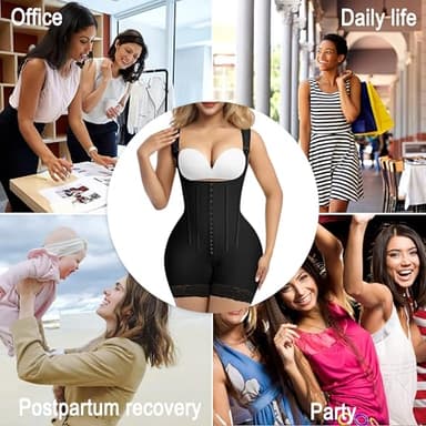 SHAPERX Fajas Colombianas Moldeadoras Shapewear for Women Tummy Control Open Bust Bodysuit Postpartum Compression Butt Lifter, SZ7306-Black-2XL - Image 6