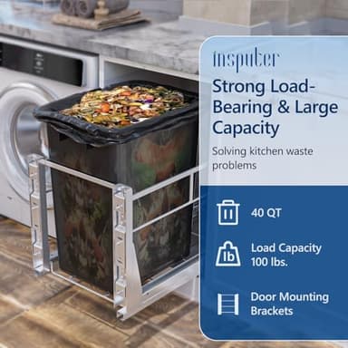 Insputer 40 QT 10 Gal Pull Out Trash Can Under Cabinet, Heavy Duty Under Sink Garbage Can Kit with Soft-Close Slides for Kitchen, Laundry, Requires Minimum Cabinets Opening 12" W X 18" D - Image 2
