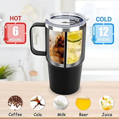 Sursip 24 oz Tumbler with Handle and Straw Lid, Double Wall Vacuum Stainless Steel Insulated Coffee Cup with 2 Lids, For Cold/Hot Drinks, Leak Proof, BPA-Free, Dishwasher Safe(Navy-1 Pack) - Image 2