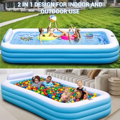 Large Inflatable Pool with Lights - 145'' X 74'' X 22'', Thickened Blow Up Pool with Seats & Backrest for Adults, 7 Color Big Swimming Pool for Family Water Party Backyard Summer - Image 7