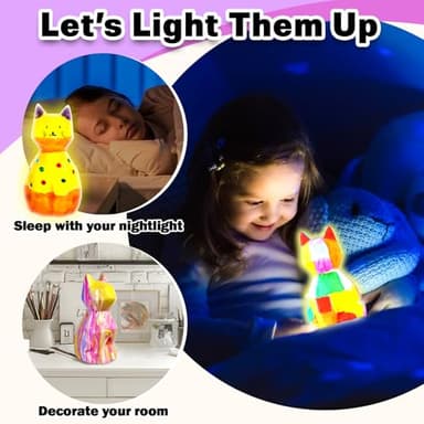 FUNZBO Paint Your Own Cat Lamp Kit - Halloweens Arts and Crafts Supplies, Toys for Ages 8-13, Crafts for Girls 8-12, Painting Kits for Kids Teen, DIY Toy for Toddler 3 4 5 6 7 9 10 11 + Birthday Gifts - Image 4