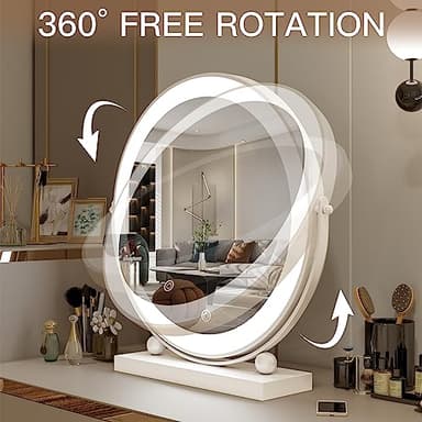 ROLOVE 13 Inch Vanity Mirror with Lights, Round Make Up Mirror with Lighting, LED Mirror Makeup Mirror with Lights for Bedroom Tabletop, Smart Touch Control, 360° Rotation (White) - Image 5