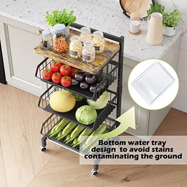 COVAODQ Fruit Basket 4-Tier Adjustable Fruit Vegetable Basket Cart Metal Wire Storage Cart Rolling Pantry Utility Kitchen Cart - Image 5