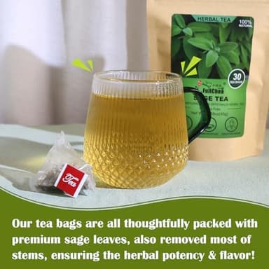 FullChea - Sage Tea Bags - 30 Count X 1.5g - Premium Natural Cut & Sifted Sage Leaf - Non-GMO - Caffeine-free - Rich in Antioxidants & Respiratory Support - Image 4