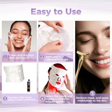 Lovsheme Red Light Therapy for Face, LED Face Mask Light Therapy, Red Light Therapy Mask for Acne, Wrinkles and Skin Rejuvenation, 320 LEDS, 3 Modes, 10-Min Auto Off, Eye Protection Included - Image 7