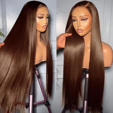 AMIRTY 250% Density Chocolate Brown Lace Front Wigs Human Hair for Women 13X4 HD Transparent Lace Front Wigs Brazilian Virgin Straight Wig Human Hair Pre Plucked 28Inch - Image 1
