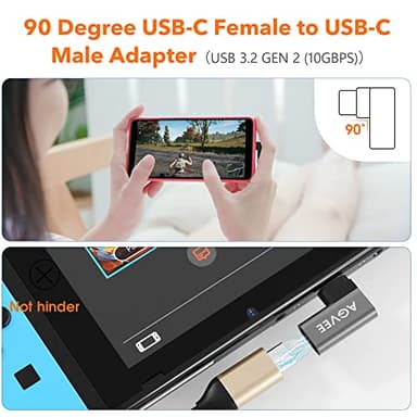 AGVEE 4 Pack Side Angle 90 Degree USB-C Male to USB-C Right Angled Female Adapter (Type-C 3.2 Gen 2) Converter Video Type-C 10G Data Extension Coupler Converter Connector, Black - Image 4