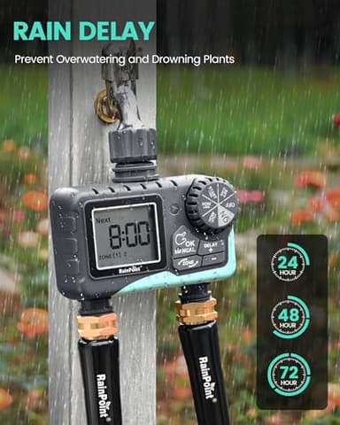 RAINPOINT Sprinkler Timer 2 Outlet, Water Timer for Garden Hose, Programmable Drip Irrigation Timer for Yard Outdoor Watering, Rain Delay/Manual/Automatic System Controller 2.5" LCD, V2, 2023 Release - Image 8