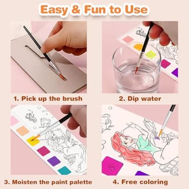 ZHOC Paint with Water Coloring Books for Kids, Pocket Mess Free Watercolor Painting Sets for Kids Ages 3 4 5 6 7 8+, Water Color Paint Set Arts and Crafts Gift for Boys Girls, Princess - Image 5