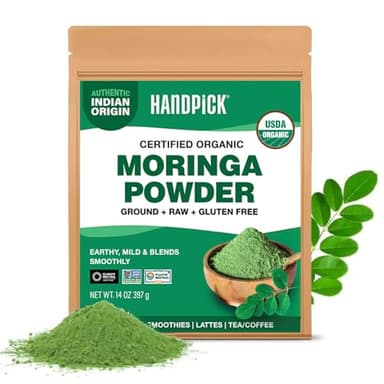 HANDPICK USDA Organic Moringa Powder (397g/14oz) Pure Moringa Oleifera Leaf Powder | Authentic Indian Origin | Gluten Free, Non-GMO | Perfect for Smoothies, Drinks, Tea & Recipes - Image 1