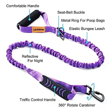LEADSOM 6FT Highly Reflective Heavy Duty Elastic Bungee Medium and Large Dog Leash Shock Absorbing with Comfortable Padded Handle and Traffic Handle Suitable for Training - Image 2