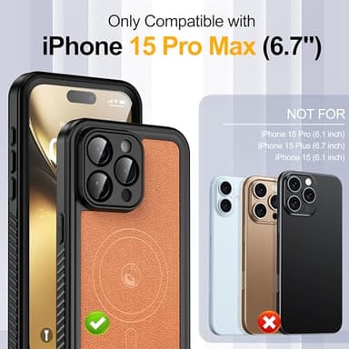 GOLDJU 2025 New Designed for iPhone 15 Pro Max Leather Case Waterproof, [Built-in Screen Protector, ][Compatible with MagSafe] Full Body Shockproof Protective Cover for iPhone 15 Pro Max 6.7''- Brown - Image 7