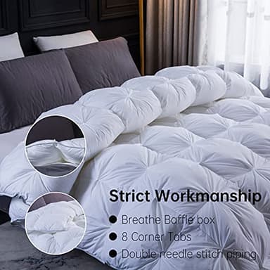 Three Geese Pinch Pleat Waterfowl Feathers Down Comforter King Size Duvet Insert, 1200TC 100% Cotton Fabric, Premium All Seasons White Hotel Warm Comforter with 8 Tabs. - Image 3