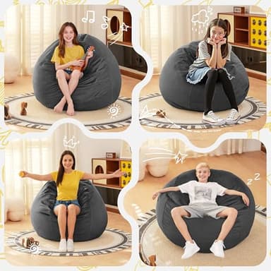 HABUTWAY 2FT Bean Bag Chair, 2' Beanbags Small Bean Bag Chairs with Filling, Teardrop Bean Bag Chair Luxurious Velvet Ultra Soft Fur with Removable Cover (Grey) - Image 6