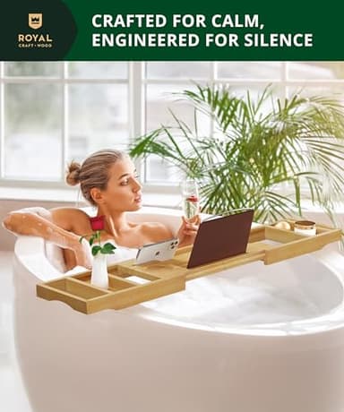 ROYAL CRAFT WOOD Bathtub Tray Caddy for Tub, Bamboo Bath Shelf, Premium Foldable Wood Bath Table, Expandable Bathtub & Bathroom Accessories, New Home Gifts for Mom, Housewarming, Anniversary, Wedding - Image 9