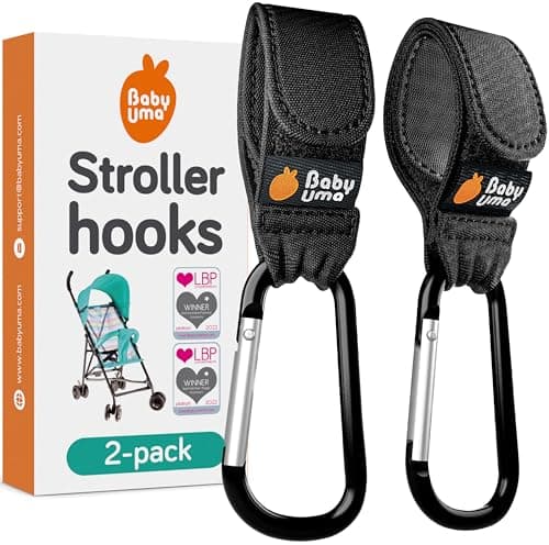 Baby Uma Stroller Hooks for Bags (2 Pack) - Universal Stroller Clips and Hooks, Non-Slip with One-Hand Opening, 11 lb Weight Capacity, Baby Travel Essential - Image 1