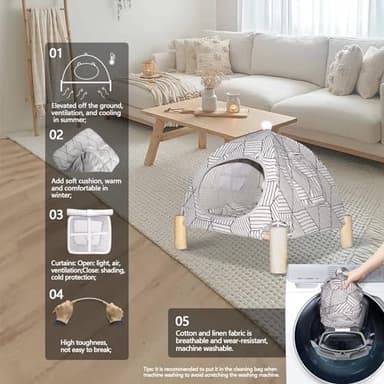 Nockovi 2-in-1 Elevated Cat Tent Cat House, Quick Assembly and Disassembly, Portable Indoor/Outdoor Cute Cat Bed Cave-White Diamond Pattern - Image 4