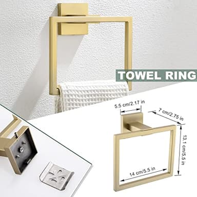 Brushed Gold Bathroom Towel Bar Holder Sets Premium Stainless Steel 4-Piece Bathroom Hardware Set Wall Mounted Bathroom Toilet Paper Holder with Shelf Set. - Image 3