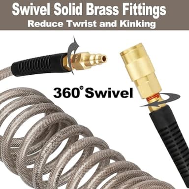 YOTOO Reinforced Polyurethane Recoil Air Hose 1/4" Inner Diameter by 10' Long, Heavy Duty, Flexible Air Compressor Hose with Bend Restrictor, 1/4" Swivel Industrial Quick Coupler and Plug, Gray - Image 3