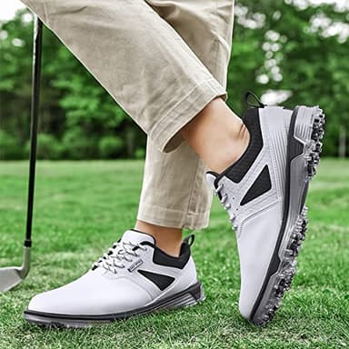 ULTIANT Men's Golf Shoes Fixed Nailless Sole Waterproof Lightweight No-Slip Walking Shoes Size7.5-13(White,45) - Image 7