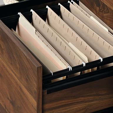 Sauder Harvey Park Tall Bookcase with Drawers, Mid-Century Modern Design, Narrow Bookcase - Grand Walnut Finish - Image 9