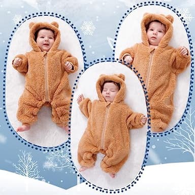 Newborn Baby Bear Outfit Suit Girls Boys Fleece Jumpsuit Romper Hooded Winter Snowsuit Clothes - Image 6