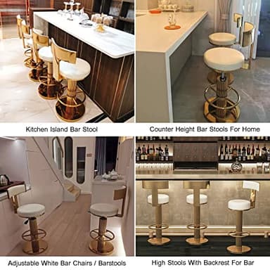 FUNROLUX Counter Height Bar Stools with Back, Modern Adjustable Height Barstools Swivel Bar Chairs with Polished Gold Stainless Steel Legs and Comfortable Cushion for Kitchen Island Counter (White) - Image 7