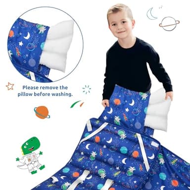 Safotad Toddler Nap Mat with Pillow and Blanket, Soft Sleeping Bag for Kids Boys and Girls, Slumber Bags Kids for Preschool, Daycare, Travel, Camping, 54" x 33" Great for Ages 3-6(Blue) - Image 6