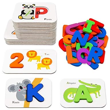 Gojmzo Alphabet Flash Cards, ABC Learning Toys for Kids 3-5, Wooden Letters Number Blocks Sight Words Matching Game, Toddler Preschool Learning Activities, Montessori Educational Toys for 3+ Year Old - Image 1