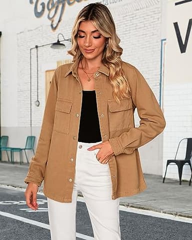 luvamia Jacket For Women Long Jean Jacket For Women Brown Jacket Distressed Denim Jacket Fall Jackets For Women Casual Shirts For Women Women'S Denim Jackets Size X-Large Size 16 18 - Image 2