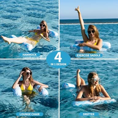 Pool Floats - 2 Pack Pool Floats Adult Size 4-in-1 Pool Floaties Hammock, Swimming Pool Water Hammock Lounge, Thick PVC Material - Image 2