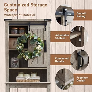 OKD Over The Toilet Storage Cabinet, Farmhouse Storage Cabinet Over Toilet with Sliding Barn Door & Adjustable Shelves, Home Space Saver for Bathroom, Living Room, Light Rustic Oak - Image 5