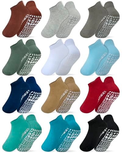 RATIVE Ankle Anti Slip Non Skid Organic Cotton Socks with Grips Grippers for 1 2 Years Old 2T 12 18 Months Toddler Boy Boys Girl Girls (12-24 Months, 12-Pairs/AB-110) - Image 1